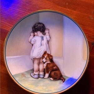 Decorative Plate with Child and Dog Design